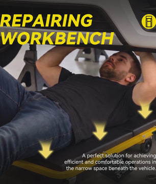 2-in-1 Werkplaatskruk & Monitortafel: Opvouwbare Autoreparatie Stoel met 360° Zwenkwielen