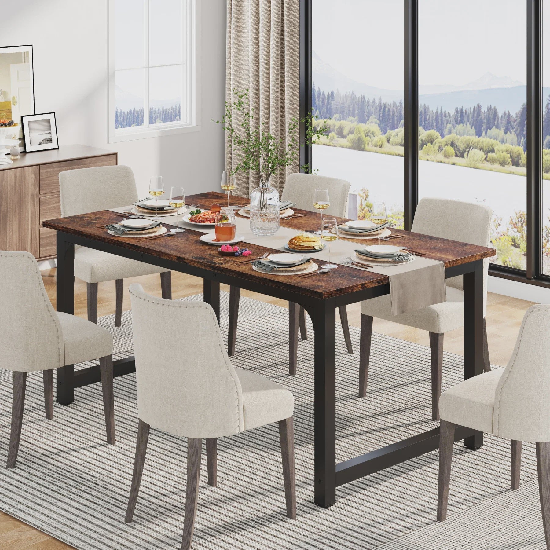 Industriële Eettafel 6-8 Personen - 160x80 cm - Rustiek Hout & Metaal