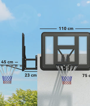 SPORTNOW Wandmontage Basketbalring met Onbreekbaar Bord, Stalen Ring en Scheurvast Net - Zwart