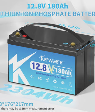 KEPWORTH 12.8V LiFePO4 Accu 180Ah/300Ah met Geüpgrade BMS - 6000 Cycli voor Camper, Boot, Golfkar