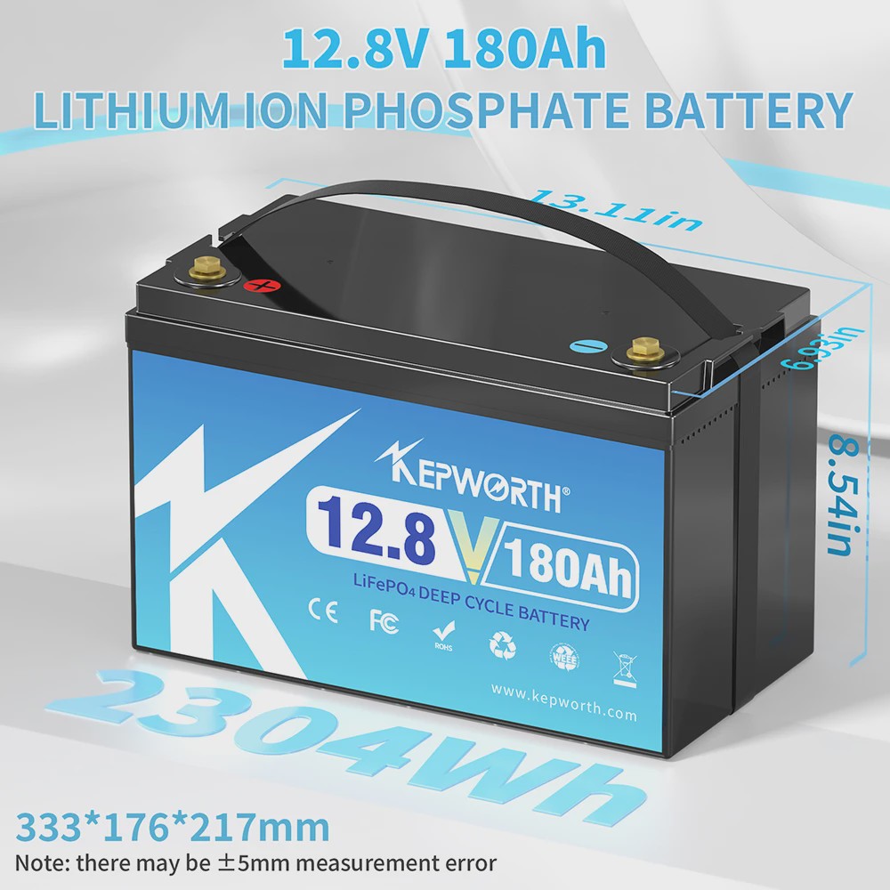 KEPWORTH 12.8V LiFePO4 Accu 180Ah/300Ah met Geüpgrade BMS - 6000 Cycli voor Camper, Boot, Golfkar
