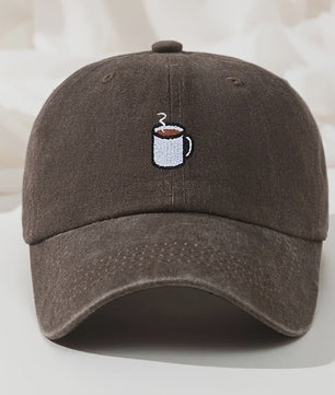 Retro Gewassen Baseball Cap met Koffiekopje Borduurwerk - Verstelbaar & Casual