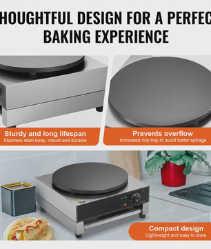 Professionele Crêpemaker 16 Inch - Elektrisch, Anti-aanbak & Krachtig