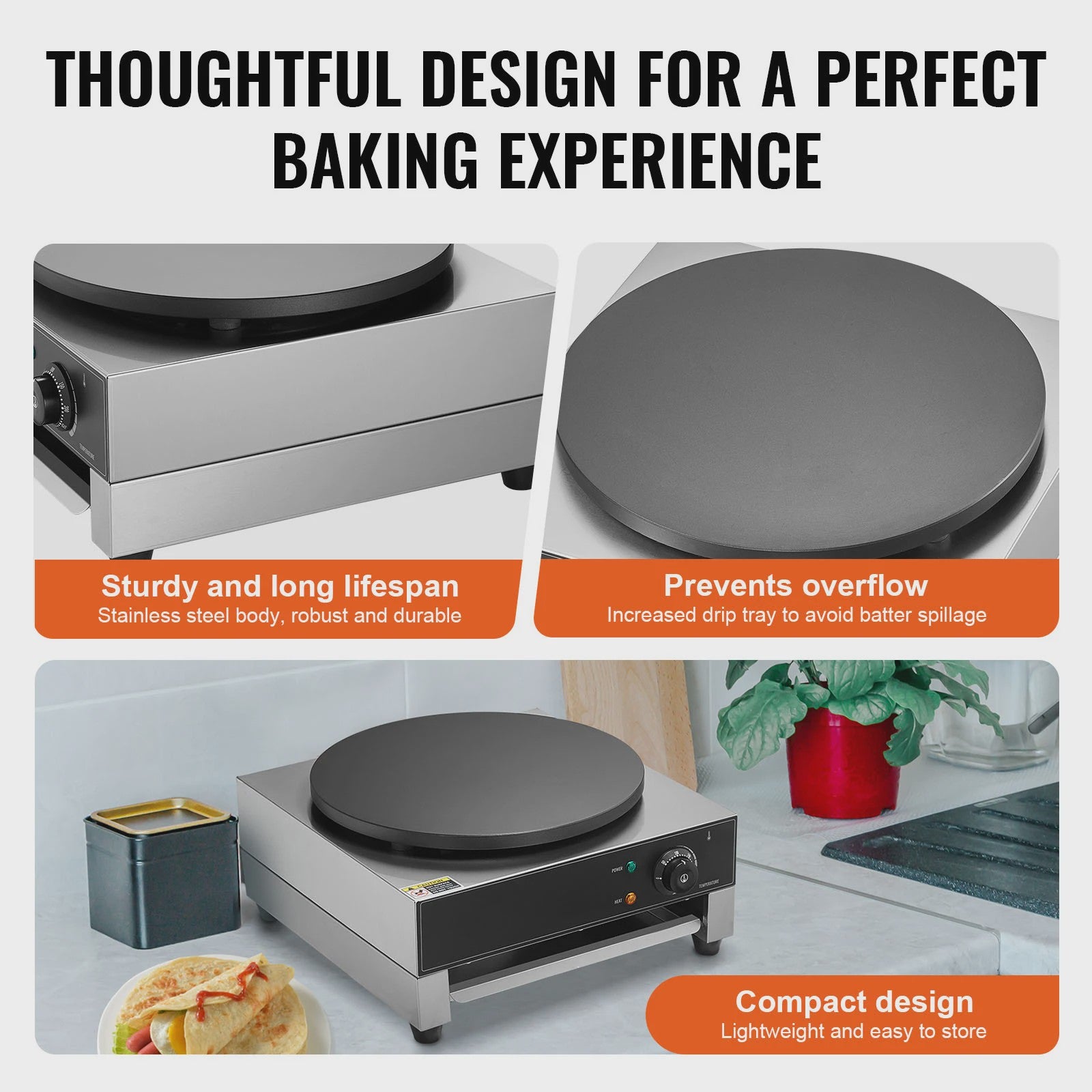 Professionele Crêpemaker 16 Inch - Elektrisch, Anti-aanbak & Krachtig