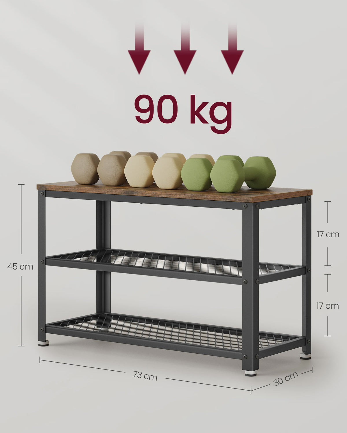 VASAGLE Schoenbank met 2 Metalen Roosters - Entree & Hal Organizer - 73x30x45 cm
