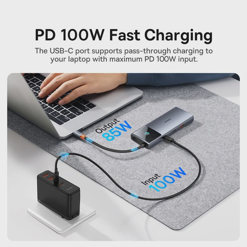 Baseus 6-in-1 USB-C Hub: 4K HDMI, 10Gbps USB 3.2, PD 100W, RJ45 Adapter