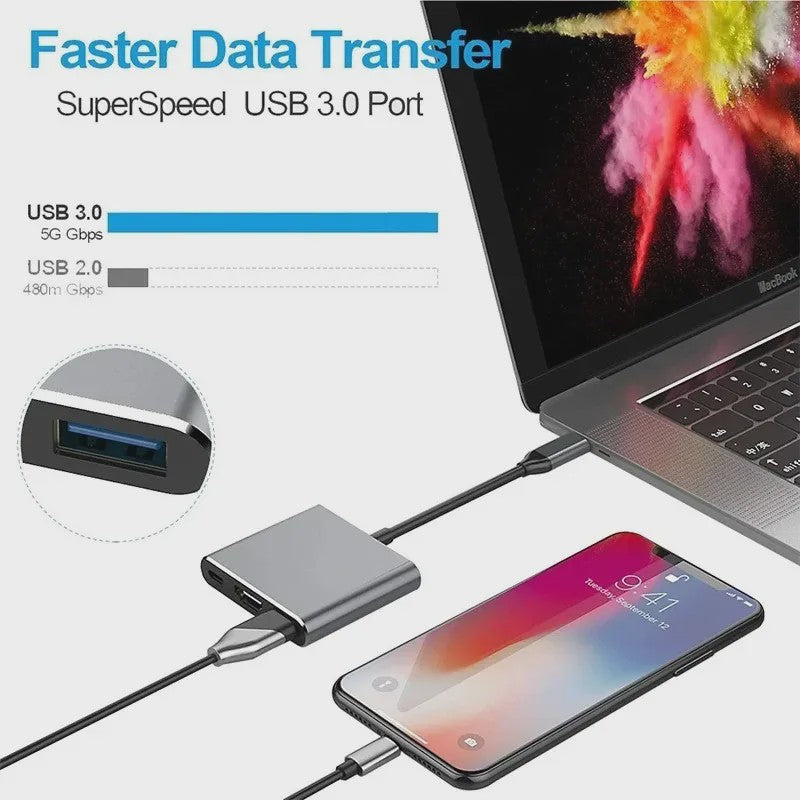 USB-C Hub 3-in-1 Docking Station met 4K HDMI, PD Fast Charge & USB 3.0