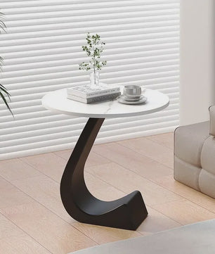 Luxe Ronde Bijzettafel met Rock Slab Look - Modern Design voor Woonkamer & Slaapkamer