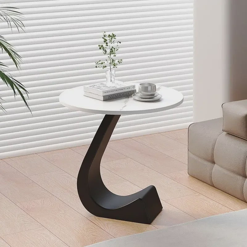 Luxe Ronde Bijzettafel met Rock Slab Look - Modern Design voor Woonkamer & Slaapkamer