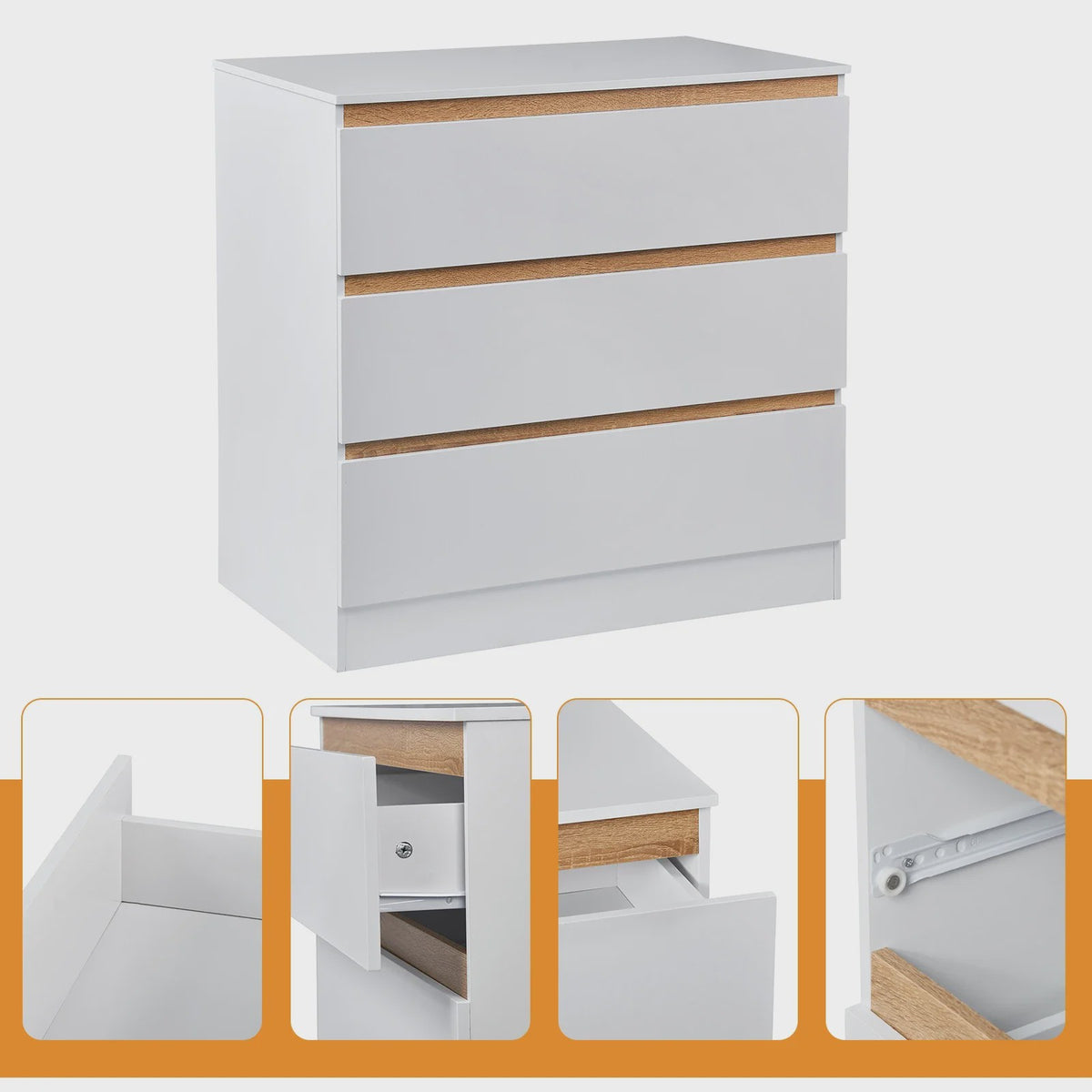 Moderne Witte Ladekast met 3 Lades - 80x78x48cm - Stijlvolle Opberger voor Woonkamer, Slaapkamer of Hal