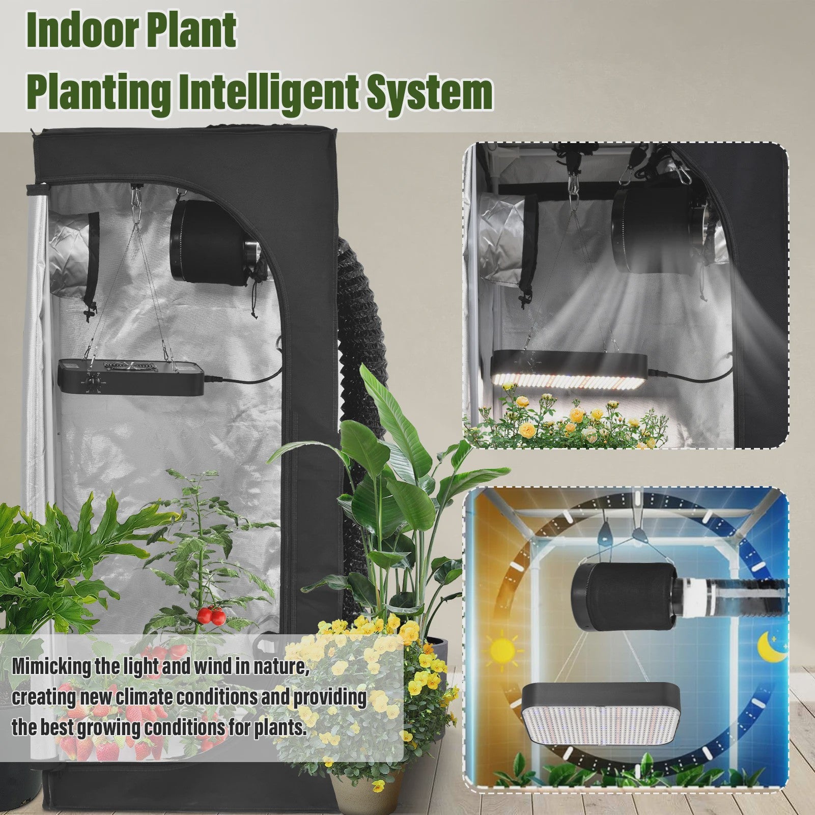 Complete Kweek Tentsysteem: Grow Tent met Ventilator, Koolstoffilter & Dimbare Full Spectrum LED Groeilamp