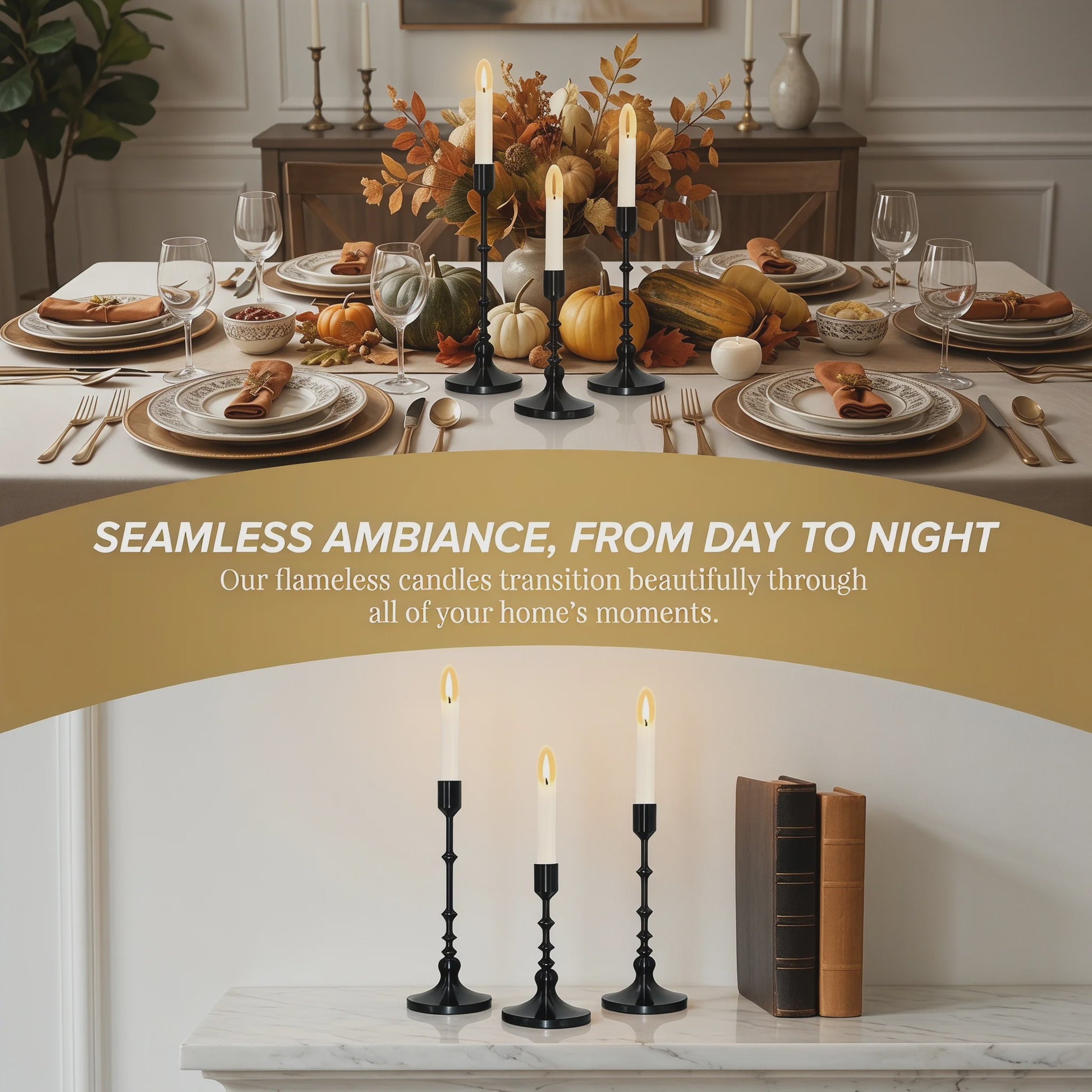 Set van 3 Unieke Metalen Kaarsenstandaards - Goud & Zwart - Elegante Tafeldecoratie