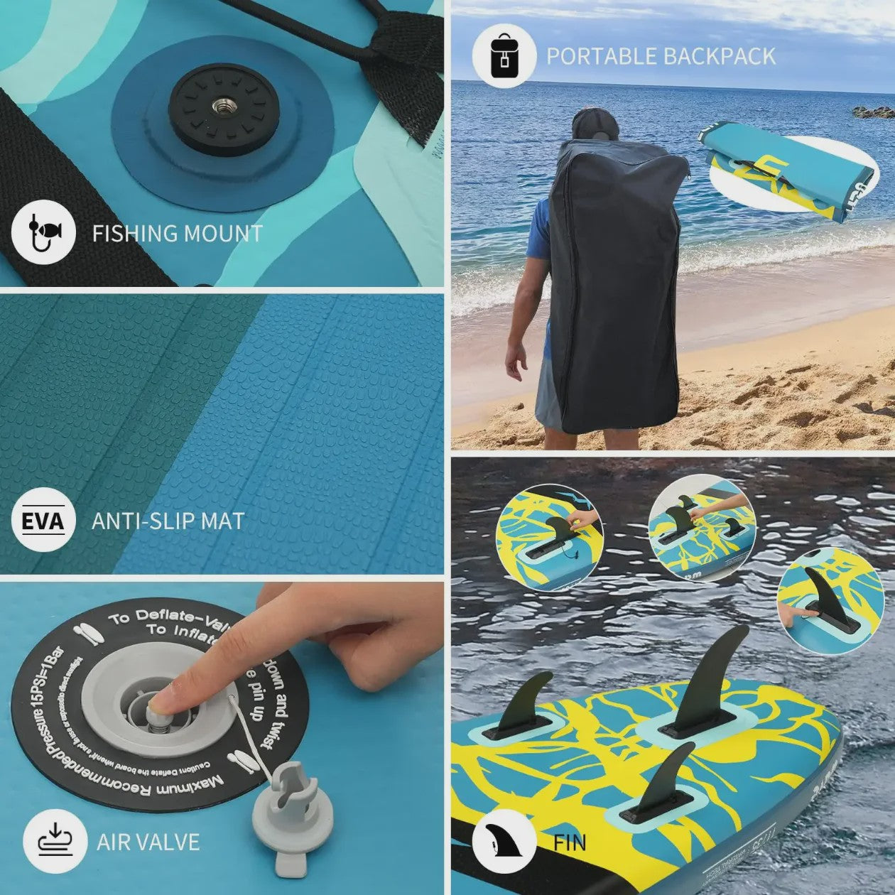 GENREEN Ultra-Licht Opblaasbaar SUP Board 335cm - 200kg Capaciteit - Complete Set