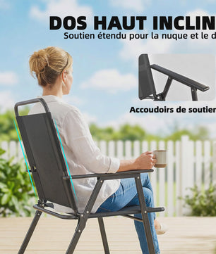 Outsunny Set van 4 Klapstoelen met Armleuningen - Zwart Textilene Zitting