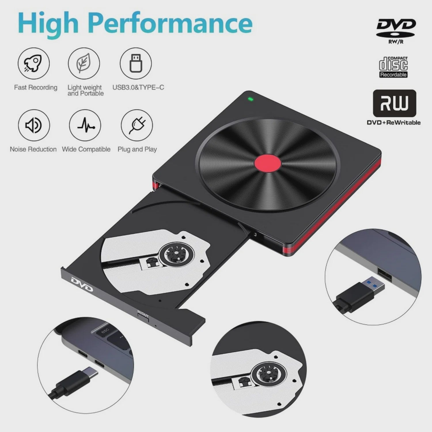 Externe USB 3.0 CD/DVD Brander & Lezer voor Laptop en PC