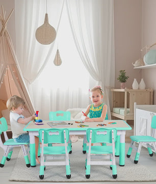 Verstelbare Kinder Tafel met 6 Stoelen - Knutseltafel & Speeltafel voor Kinderen (2-10 jaar)