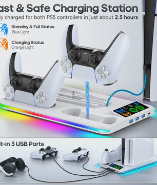 PS5 Verticale Stand met Koeler, Controller Oplader & RGB Verlichting