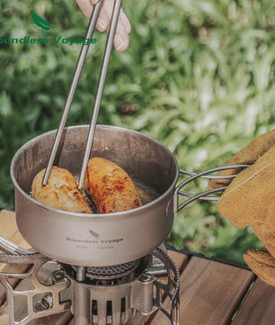 Boundless Voyage Titanium Kampeer Kookset - Lichtgewicht Potten & Pannen met Opvouwbare Handgrepen