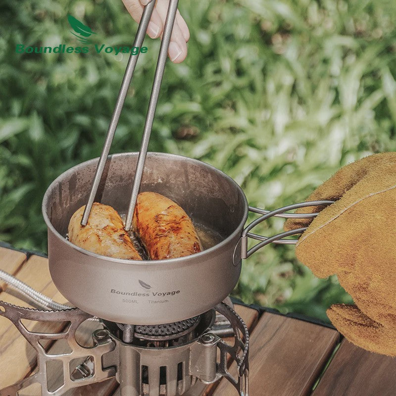 Boundless Voyage Titanium Kampeer Kookset - Lichtgewicht Potten & Pannen met Opvouwbare Handgrepen