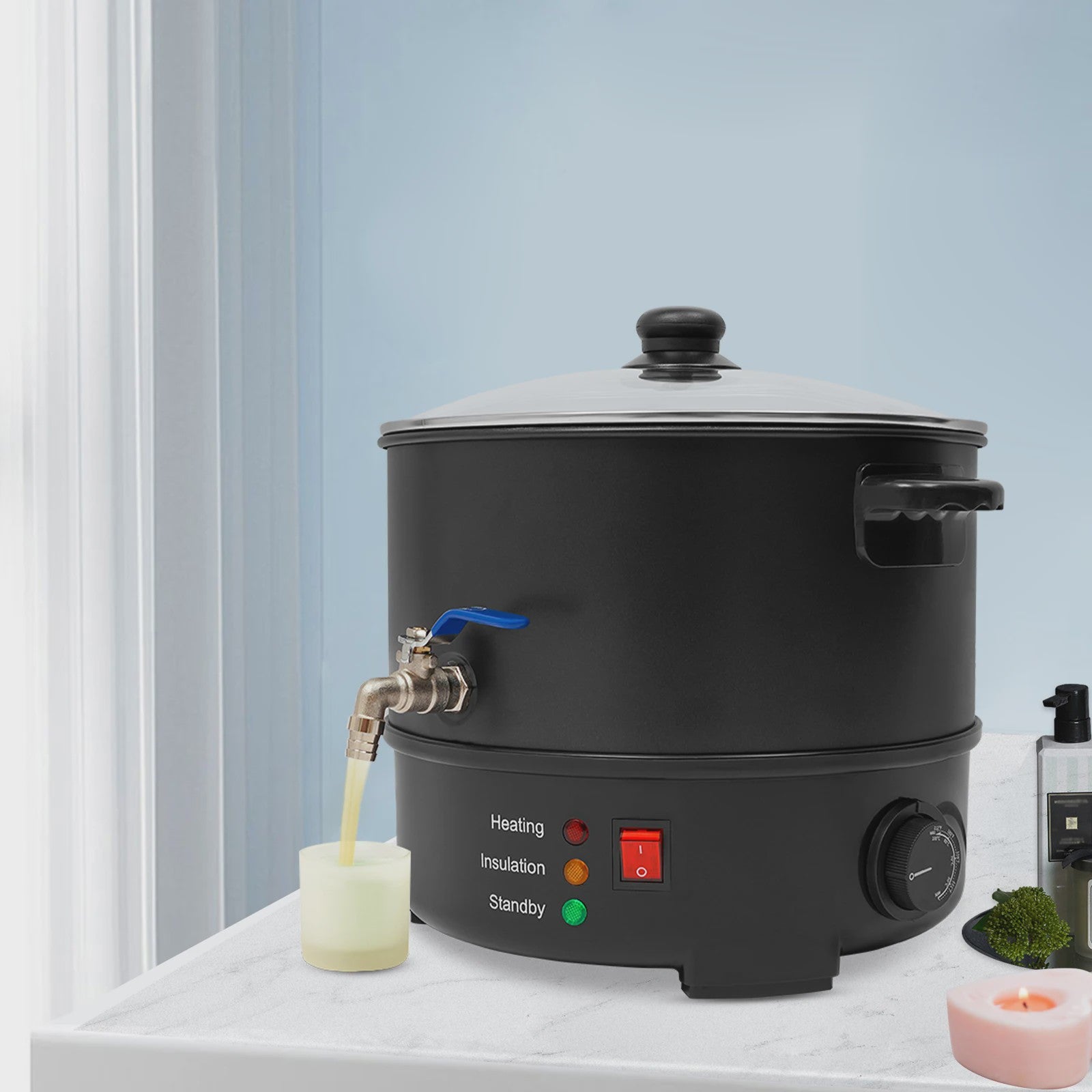 8L Elektrische Waxsmelter 1000W met Temperatuurregeling - Roestvrij Staal, Zwart