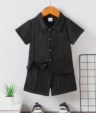 2026 Spring Summer Baby Boy Textured&Ribbed Short Sleeve Shirt & Shorts2-Piece Sets2-6Years: Soft Fabric Easy Wear Home Outdoor