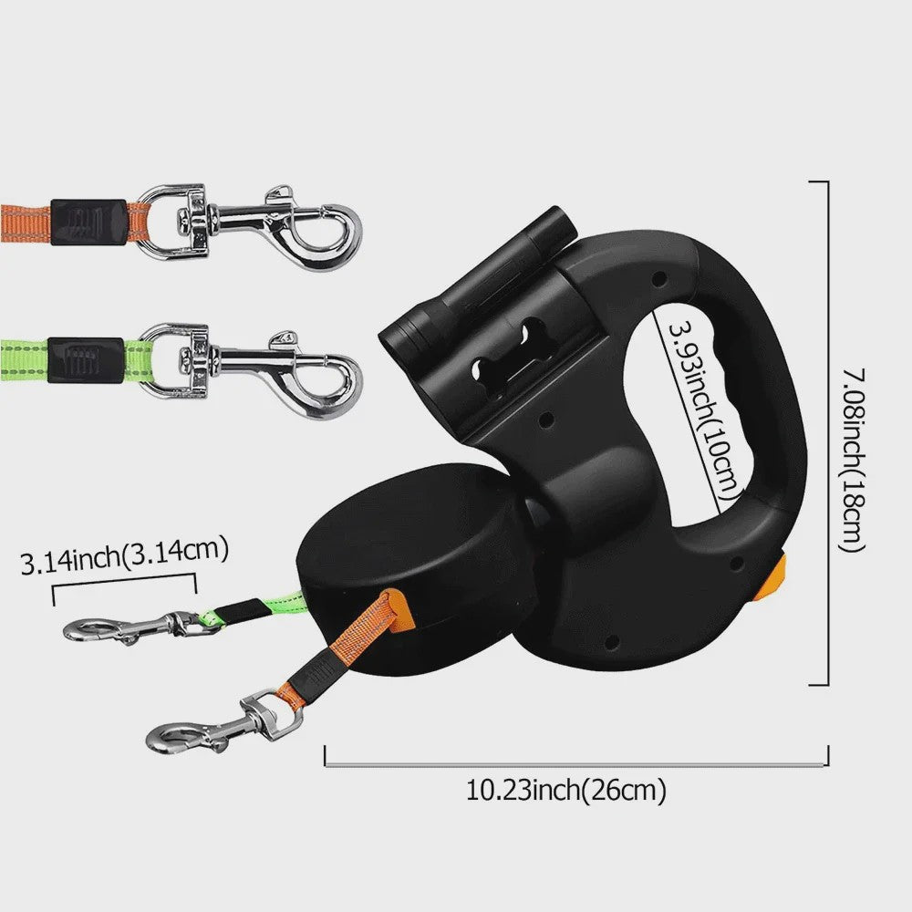 Dubbele Intrekbare Hondentuig 3M met LED en Afvalzakhouder - Voorkom Verstrengeling