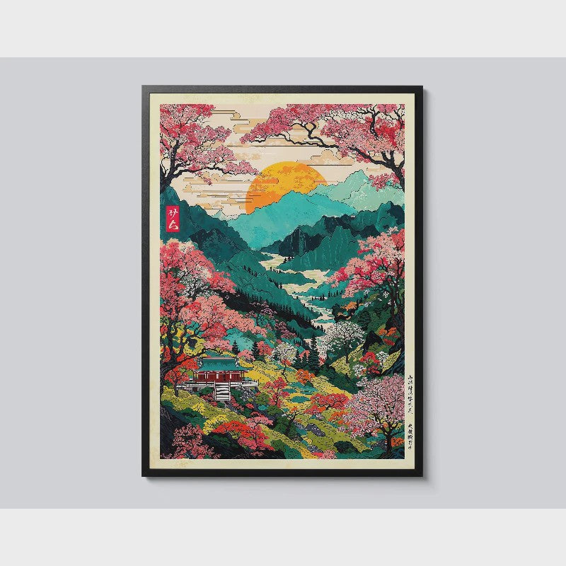 Japanse Canvas Print: Iconische Fuji & Golven - Retro Landschap Poster