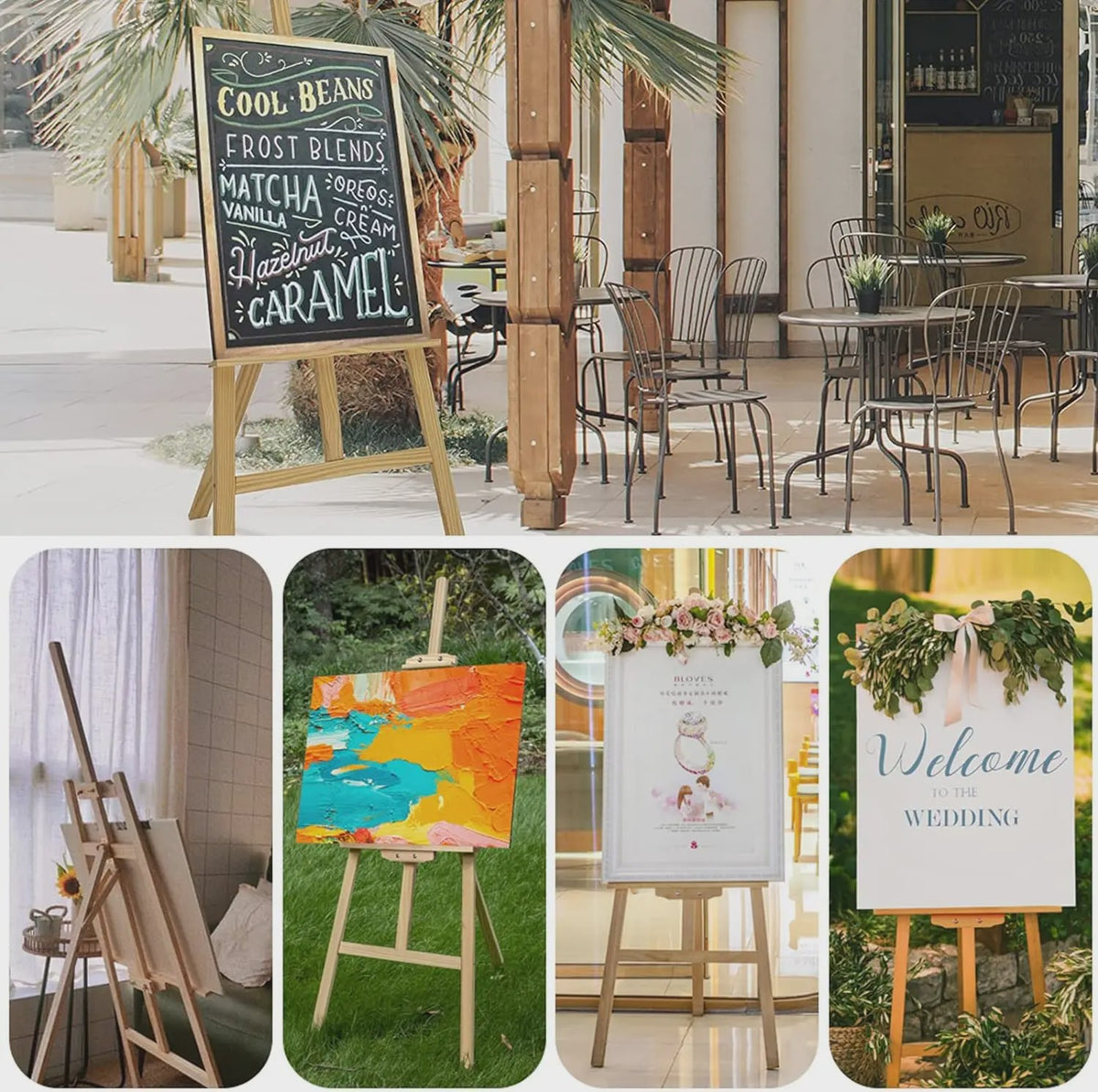 Houten Ezel Standbeeld 150/175 cm - Verstelbaar voor Kunst, Bruiloftsborden & Posters
