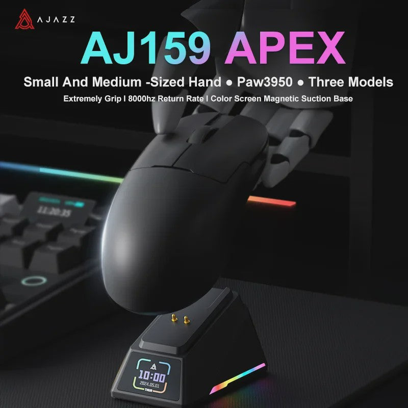 Ajazz AJ159 PRO/APEX Gaming Muis: 8000Hz, PAW3950 Sensor, Kleurenscherm Dock