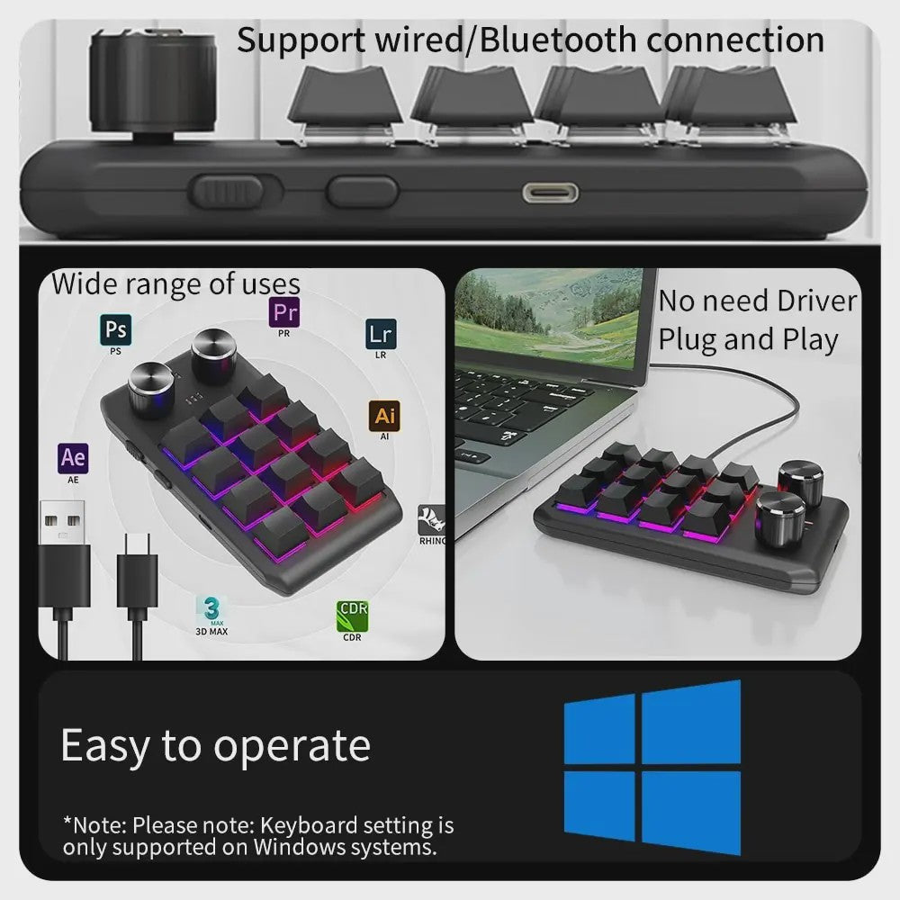 Programmeerbaar Mini Macrotoetsenbord met 2 Knoppen, RGB & Bluetooth