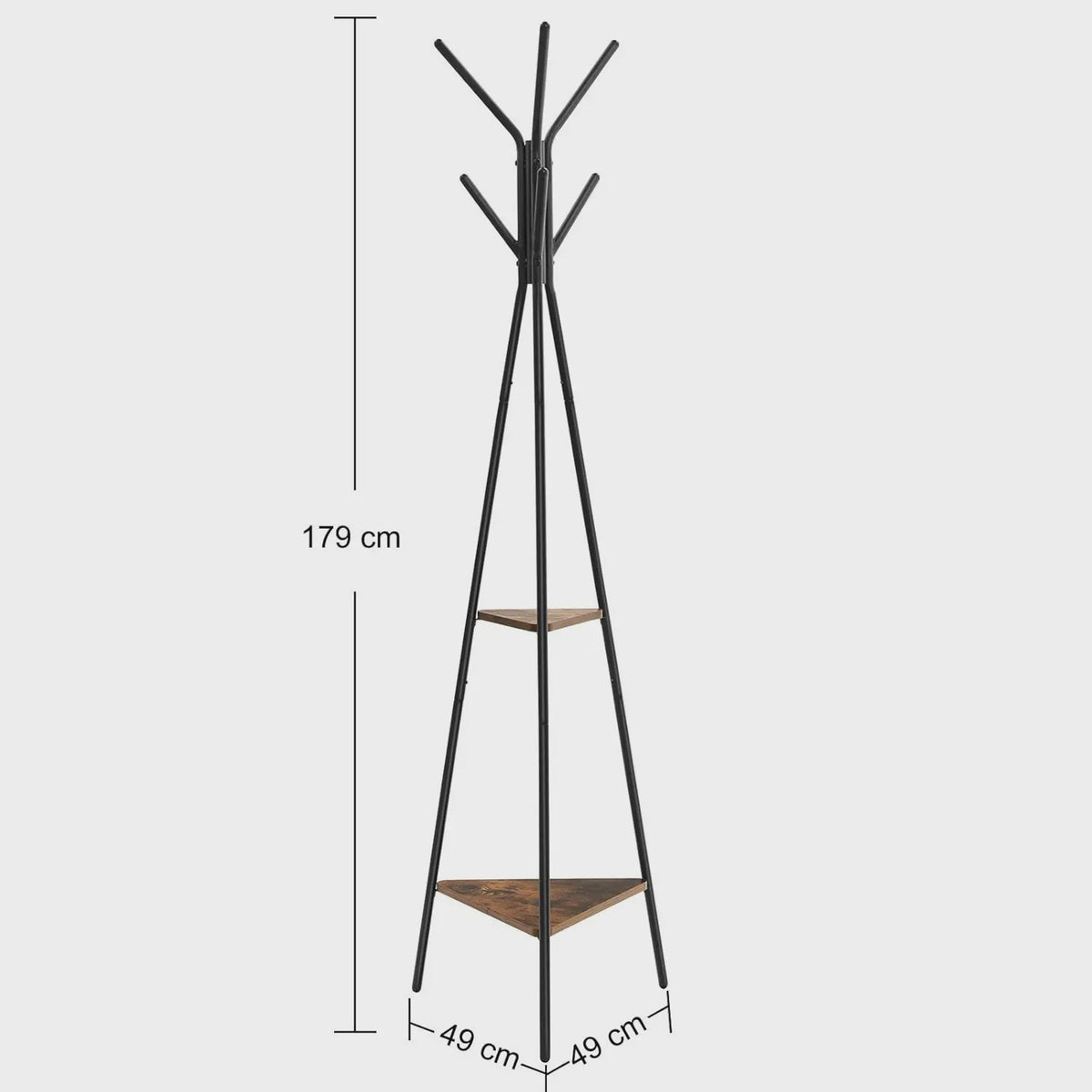 VASAGLE Staande Kapstok met 2 Plateau's - 179 cm Hoog - Zwart/Rustiek Hout