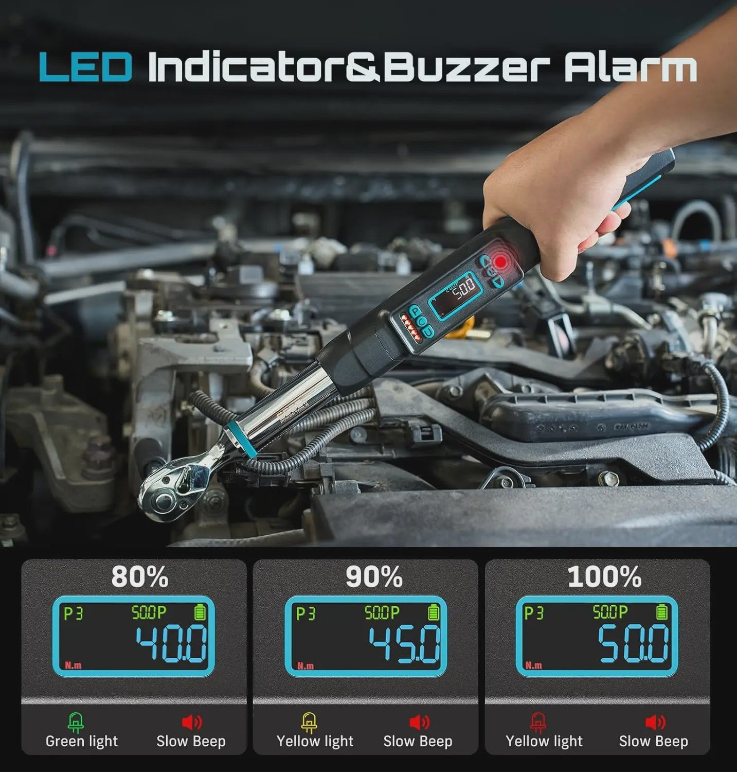 Digitale Momentsleutel 3/8" 220Nm met LCD, Track & Peak Modi, Geheugen & Alarm