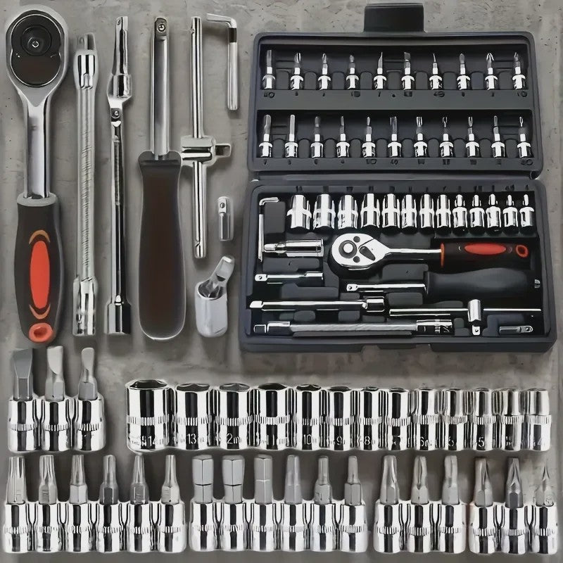 216-delige Professionele Doppenset: SAE & Metrisch, 1/4", 3/8", 1/2" Aandrijving met 72-Tands Ratel voor Auto & Huis