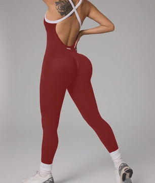 Seamless Yoga Jumpsuit met Gekruiste Schouderbanden - Sneldrogend & Ademend