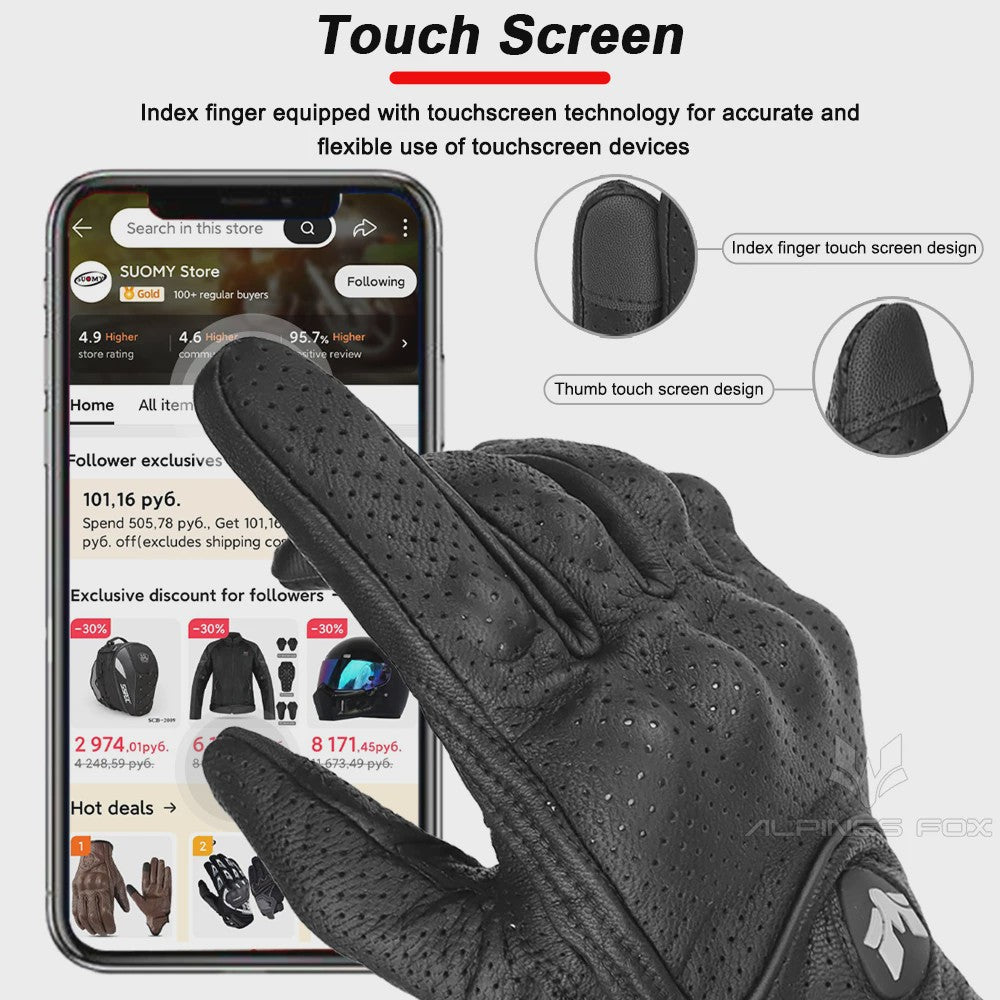 Vintage Leren Motorhandschoenen Heren Zwart - Touchscreen & Anti-slip