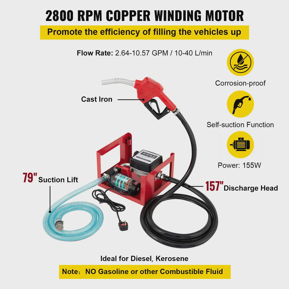 220V Elektrische Brandstofpomp 40L/min Diesel Kerosine - Automatische Stop