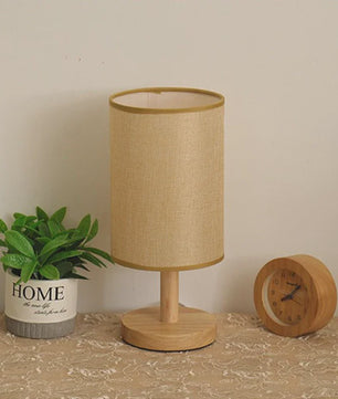 Sfeervolle LED Tafellamp met Houten Basis & Stoffen Kap - Dimbare Nachtlamp USB