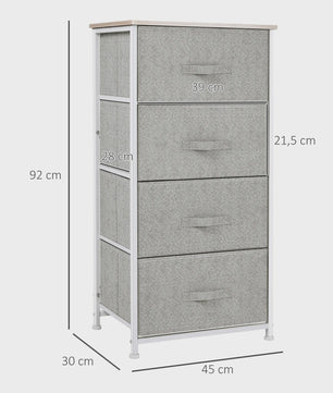 HOMCOM Ladekast met 4 Stoffen Laden en Metalen Frame - 45x30x92 cm