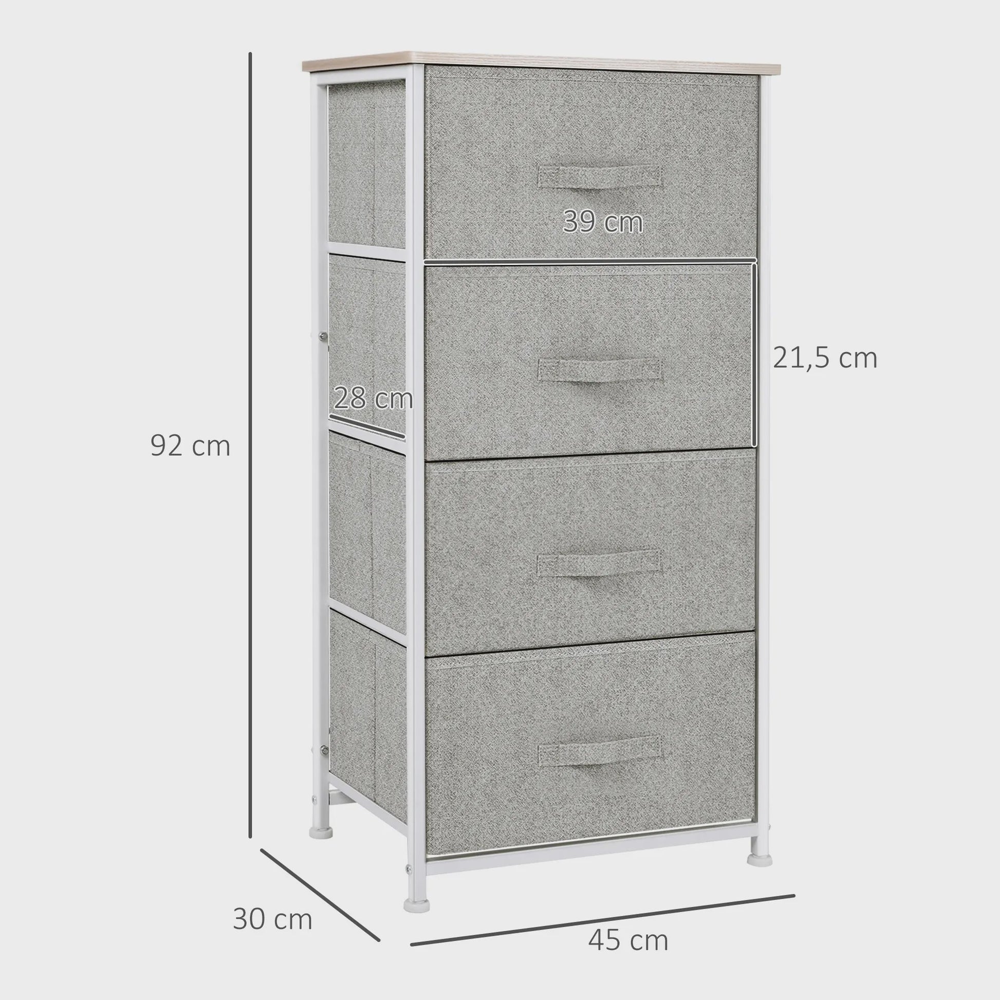 HOMCOM Ladekast met 4 Stoffen Laden en Metalen Frame - 45x30x92 cm
