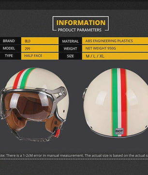 Retro Jethelm Open Face Motorhelm met Afneembaar Vizier - Vintage Scooter & Vespa Helm
