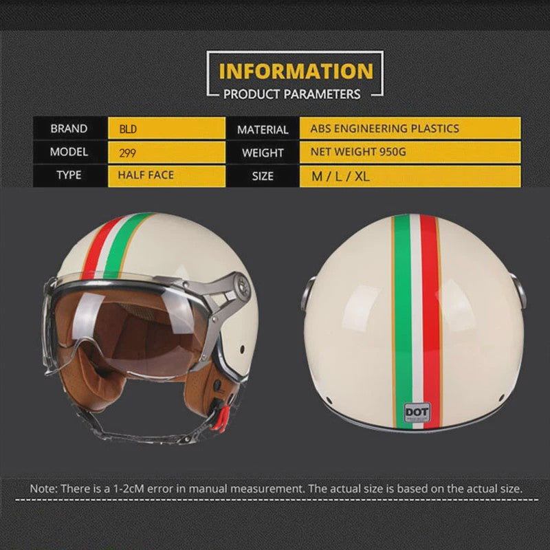 Retro Jethelm Open Face Motorhelm met Afneembaar Vizier - Vintage Scooter & Vespa Helm
