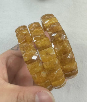 Natuurlijke Edelsteen Armband - Fluoriet & Citrien Vierkante Kralen
