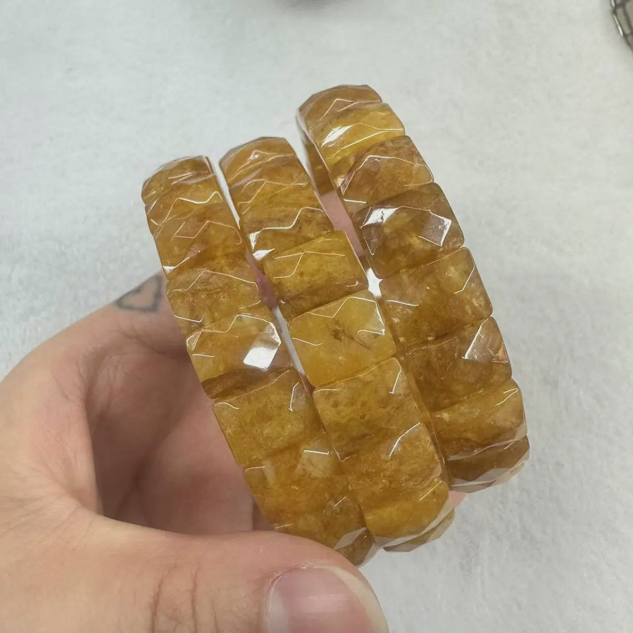 Natuurlijke Edelsteen Armband - Fluoriet & Citrien Vierkante Kralen