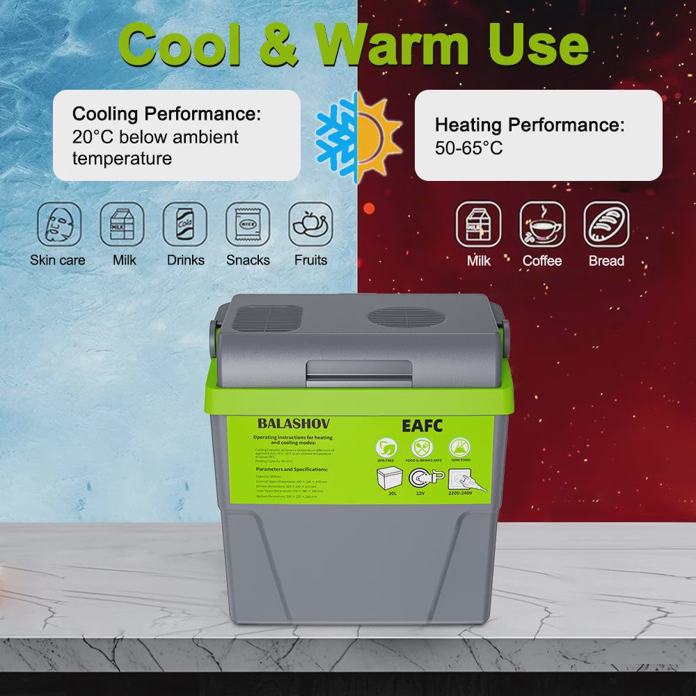 20L Mini Koelkast - Draagbaar, Dubbel Gebruik (Thuis/Auto), Laag Geluidsniveau