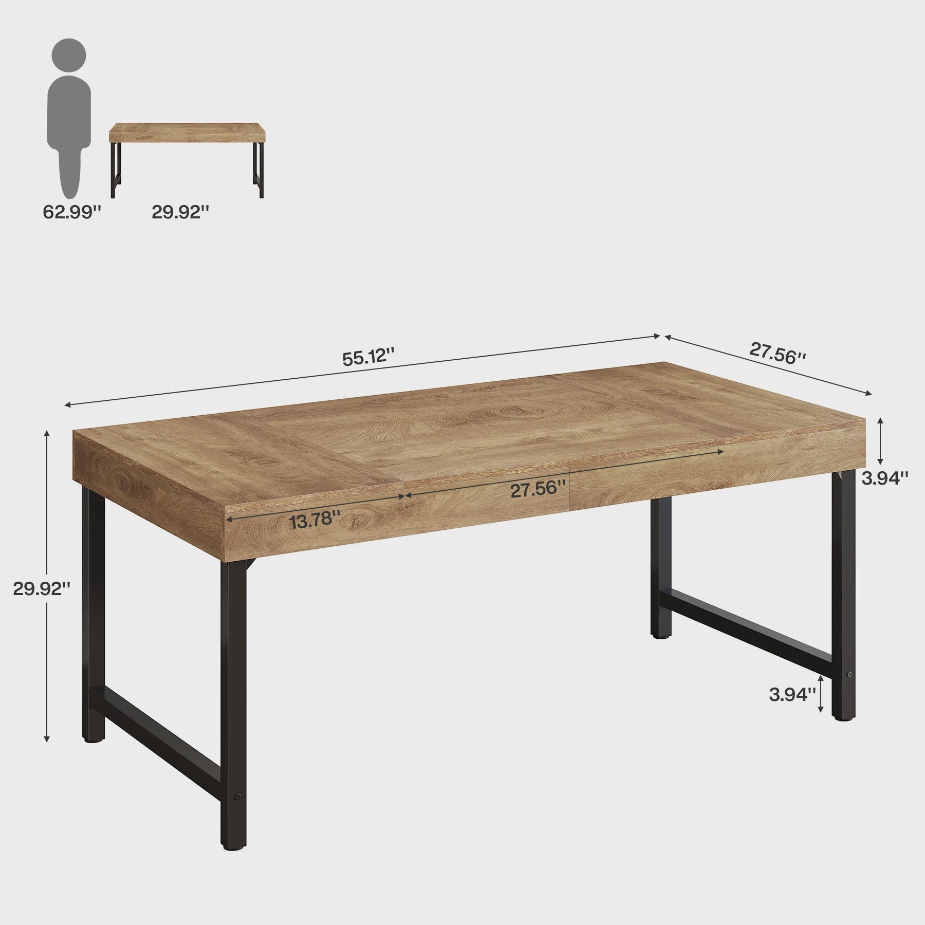 Industriële Eettafel voor 4-6 Personen - 140 cm Houtlook met Zwart Metaal