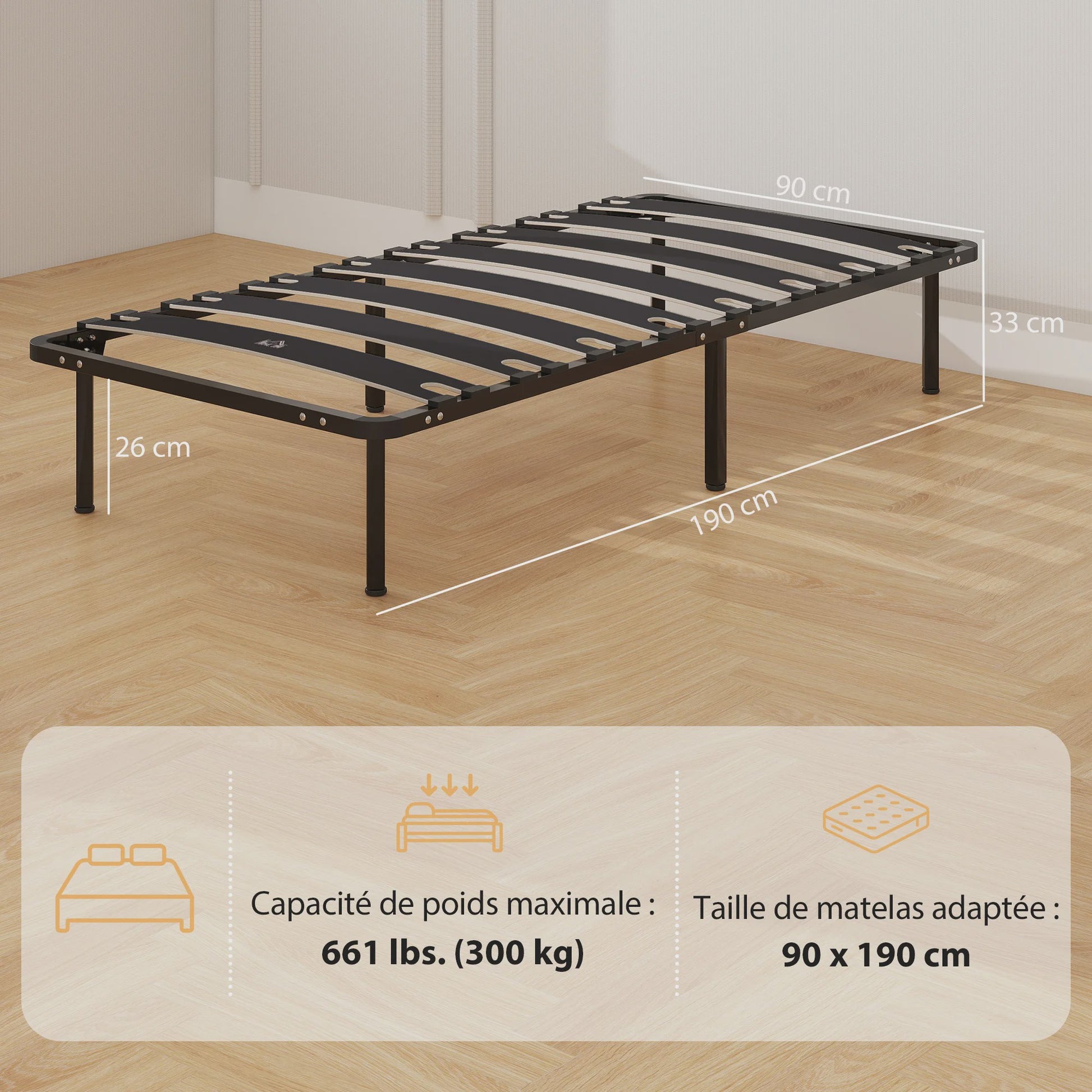 HOMCOM Bedframe 90x190 cm - Stevig Lattenbodem Bed met Opbergruimte