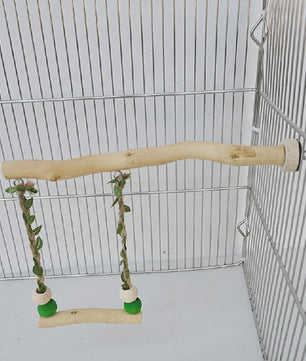 Houten Papegaai Zitstok met Dubbele Schommel en Speeltjes - Vogelkooi Accessoire