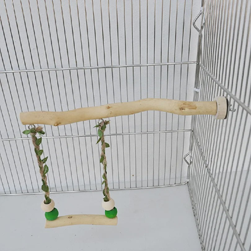 Houten Papegaai Zitstok met Dubbele Schommel en Speeltjes - Vogelkooi Accessoire