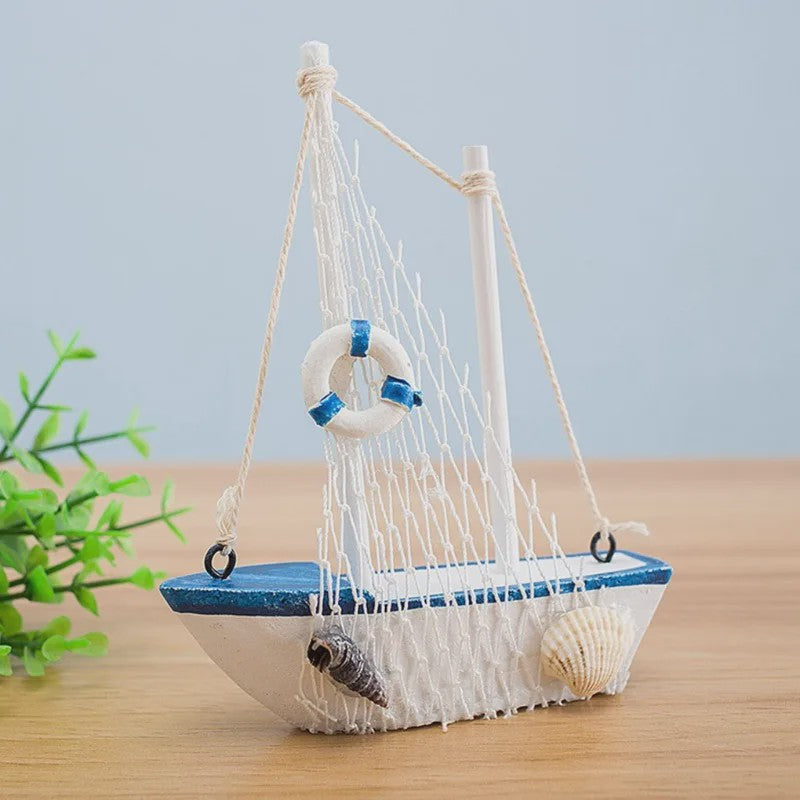 Houten Zeilboot Miniatuur - Mediterrane Stijl Nautische Decoratie