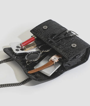 Chique Dames Croco Print Tas met Paillettenketting - Crossbody & Schoudertas voor Avondfeesten